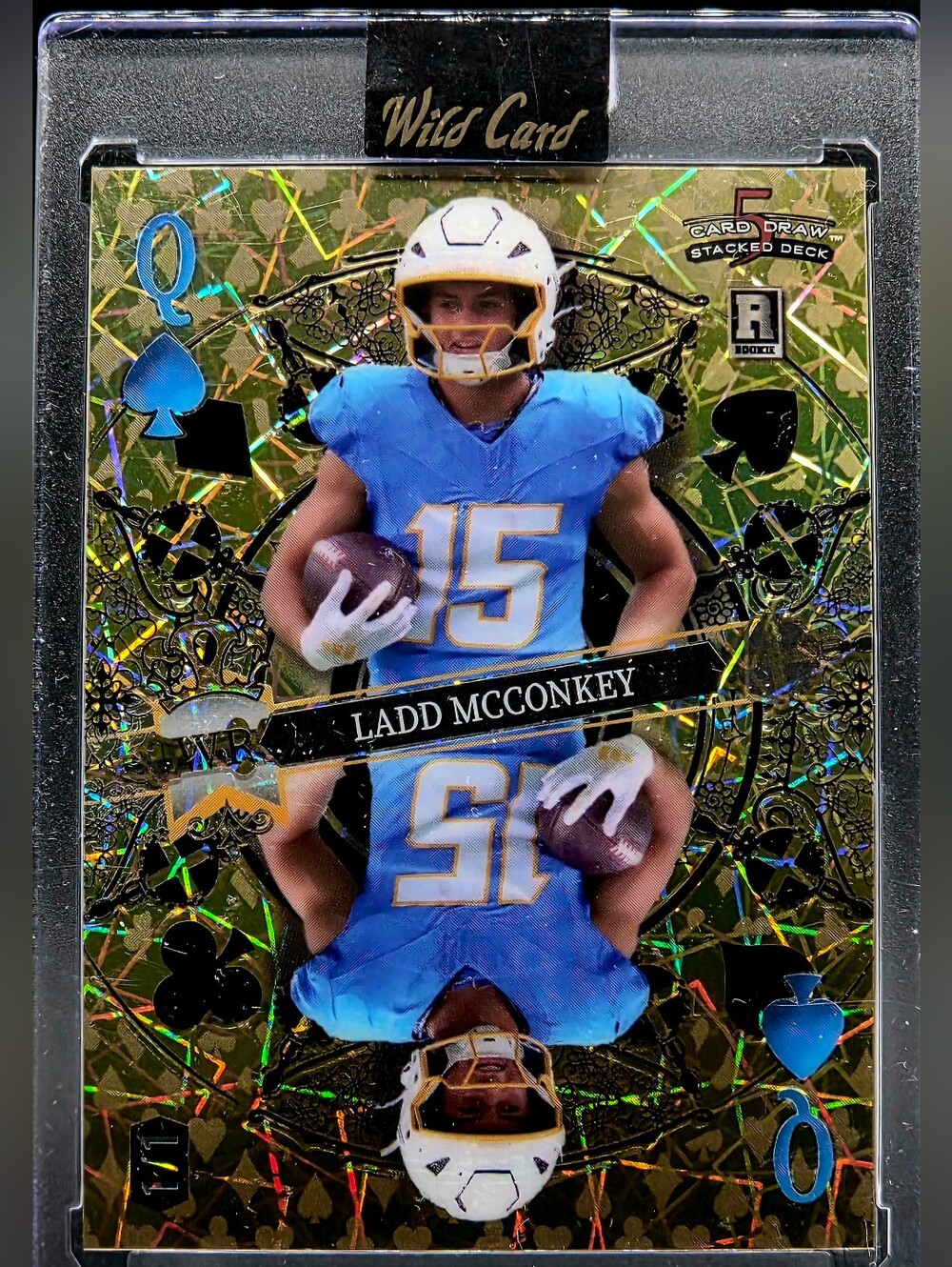 Ladd McConkey Rookie Wild Card – 5 Card Draw Stacked Deck Gold Foil 1/1